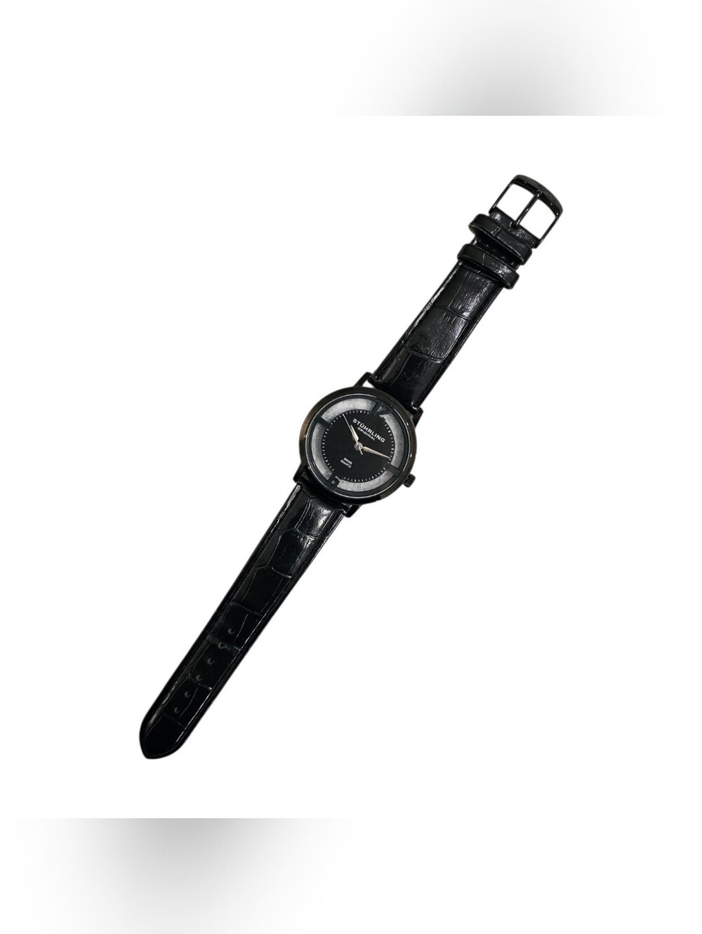 Stuhrling Original Swiss Quartz Watch with Black Floating Dial & Leather Strap